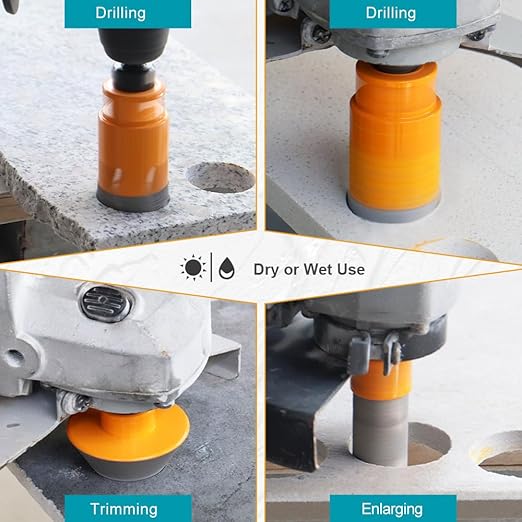 Daimond Tile Hole Saw Kit 10pcs - Diamond Core Drill Bits Set 6/6/8/19/35/50/65mm for Tile Porcelain Marble with 20mm Diamond Finger Bit and 50mm Chamfer Bit Trimming Holes & SDS Adapter