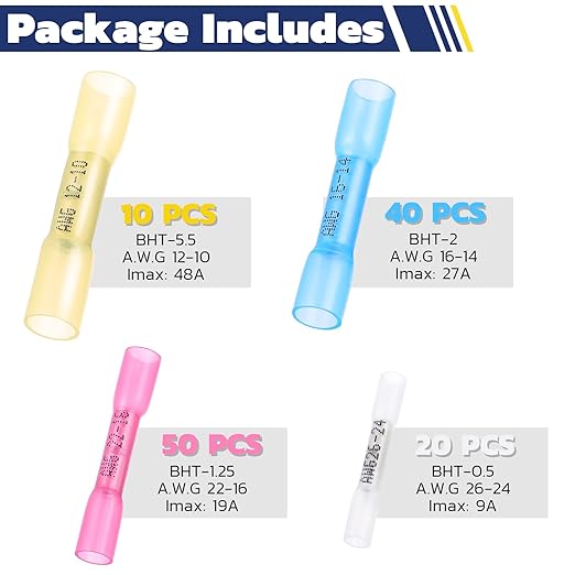 haisstronica 120PCS Heat Shrink Butt Wire Connectors,Waterproof Insulated Electrical Connectors,Butt Connectors Heat Shrink for Marine Automotive Boat Truck Wire Joints(4colors/4sizes)
