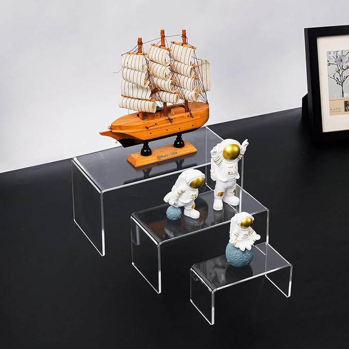 HIIMIEI Acrylic Risers for Display Clear 3-Tier Risers Stands Showcase for - Image 4