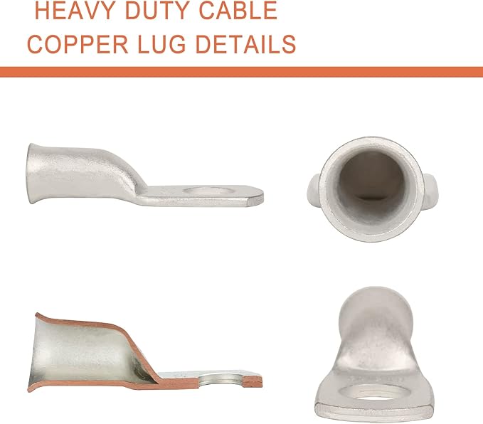 10pcs 6 AWG-5/16(M8) Tinned Copper Ring Terminals Battery Lugs, Heavy Duty Wire Lugs, Battery Cable Connectors