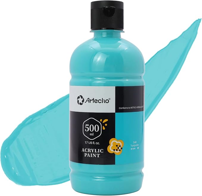 Artecho Turquoise Acrylic Paint 500ml / 17oz Large Bottle | Semi Glossy Finish by Artecho