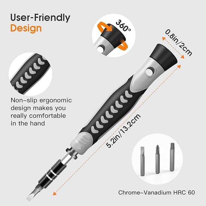Screwdriver Set – Precision Screwdriver Bit Sets, Mini Hex Phillips Torx Slotted Screwdriver Bit Set with Tool Box, Ideal for Electronics, Laptop, iPhone, Jewelers and More (130-IN-Black)