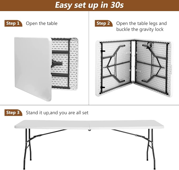 FDW 8FT Folding Table Half Portable Foldable Table Picnic Table - Image 4