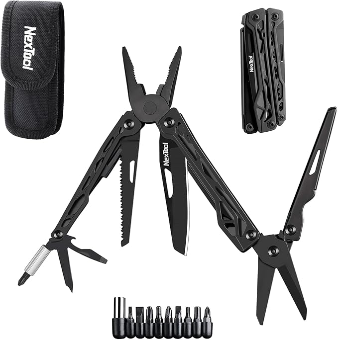 NexTool Multitool, 11 in 1 Multi Tool with Needle Nose Pliers, Scissors and Screwdriver Bits, Stainless Steel Multi Tool Pocket Knife with Safety Locking for Camping,Fishing,Hiking, Mens Gifts Unique