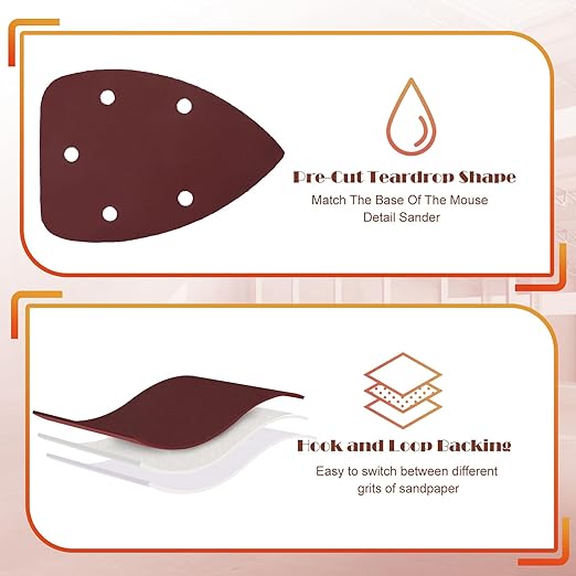 1000 Grit Mouse Sander Sandpaper, Jamiikury 5 Hole Detail Sander Sandpaper Palm Sander Paper Mouse Sanding Pads Hook and Loop Sanding Sheets - Pack of 20