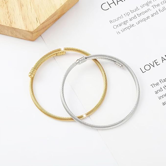 20 Pieces Twisted Cable Wire Bracelet Stylish Fine Stainless Steel Open Cuff - Image 5
