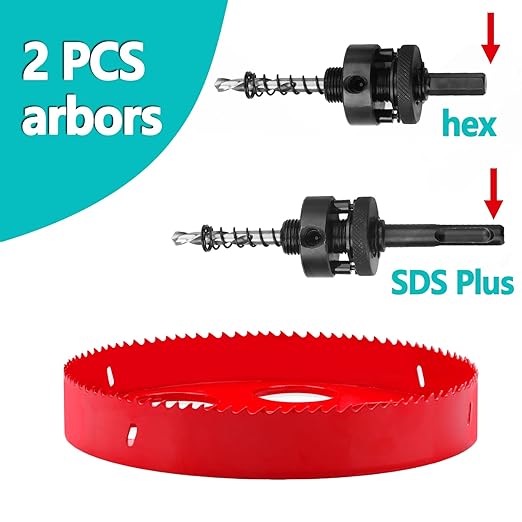 9.84 inch / 250mm Hole Saw with 1 pc SDS Plus Arbor and 1 pc Hex Shank Arbor, HSS Bi-Metal Hole Drilling Cutter for Wood Boards Plastic and Thin Metal (9.84 inch / 250mm)