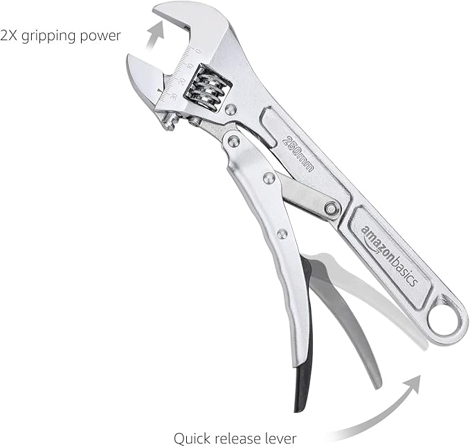 Amazon Basics Locking Adjustable Wrench, 10 inch x 2.7 inch x 0.75 inch