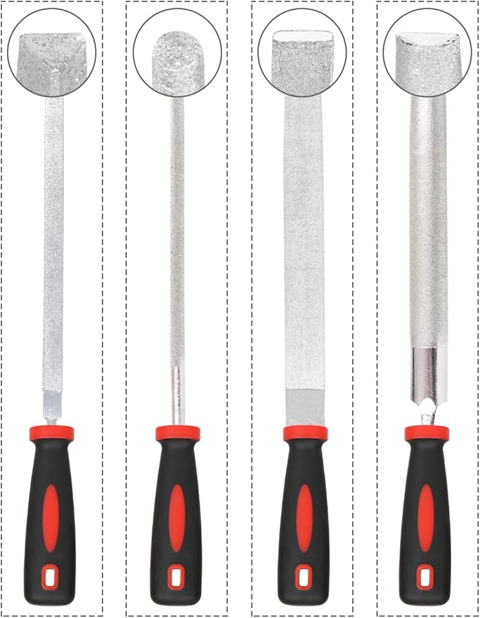 YKLP 8inch Diamond Coated File Plastic Handle Hand Tools for Grinding on Glass, Stone, Marble, Rock, Bone (4 Pcs)