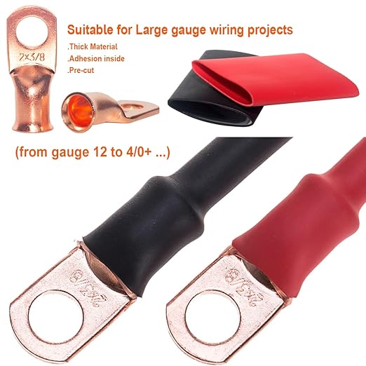 74 PCS 1-1/2, 1-1/4, 1, 3/4, 1/2, 3/8, 1/4 Inch 3:1 Heat Shrink Tubing Dual Wall Adhesive Lined Marine Grade Electrical Cable Heat-Shrink Insulation Wrap Tube Black Red