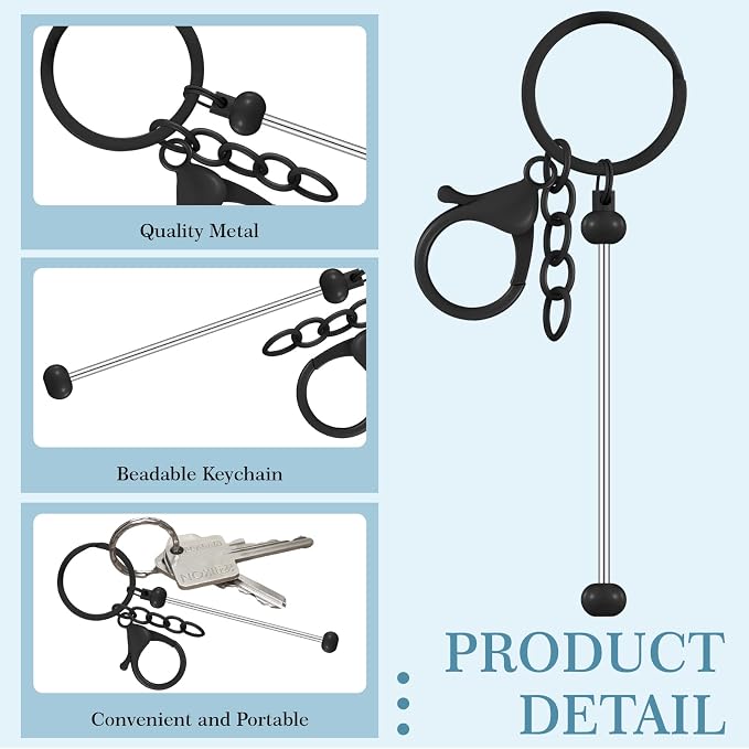Tondiamo 12 Pcs Beadable Keychains Bars Bulk Blank Beaded Metal Keychain - Image 3