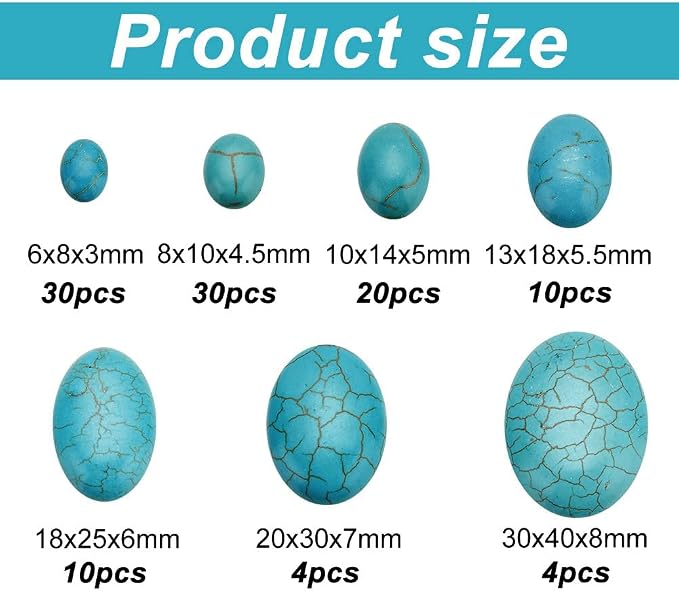 arricraft About 108 Pcs Synthetic Turquoise Cabochons, 7 Sizes Dyed Flat Back - Image 2