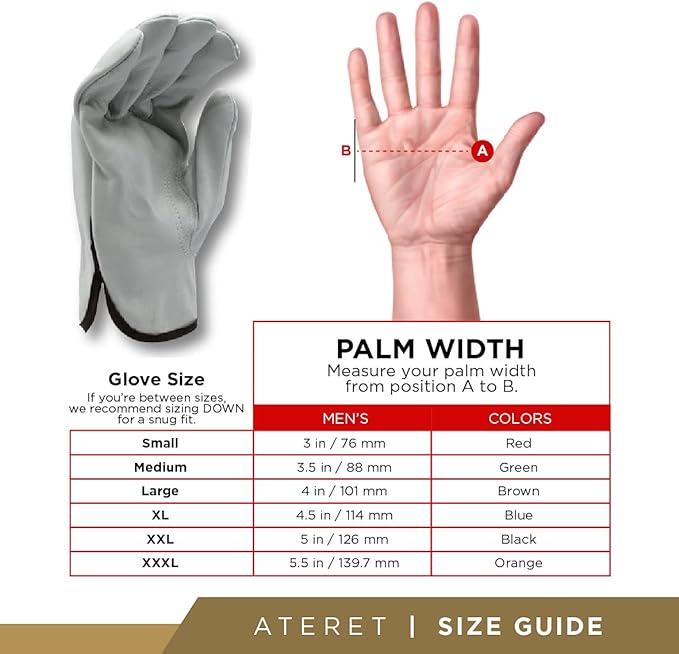 12 Pairs Heavy Duty Durable Cowhide Leather Work Gloves for Construction, Industrial and Personal Use
