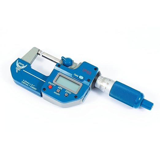 PEC Tools IP65 Absolute Origin Digital Micrometer 0-1"/25mm, Oil & Splashproof, High Accuracy Measuring Tool with LCD Display, Carbide Measuring Faces, Spindle Lock, with Inch/Metric Conversion