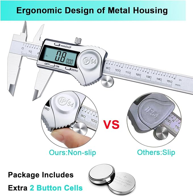 Kynup Digital Caliper, Measuring Tool, Digital Micrometer Caliper with Stainless Steel, IP54 Splash Proof Protection Design, Inch Metric Fraction Conversion, Large LCD Screen (6Inch/150mm)