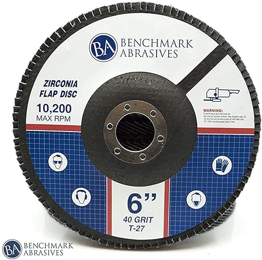 Benchmark Abrasives 6" x 7/8" Premium High Density Jumbo Zirconia Type 27 Flap Discs for Angle Grinder, 6 Inch Sanding Discs, Finishing, Deburring, Rust Removal - (10 Pack) 60 Grit