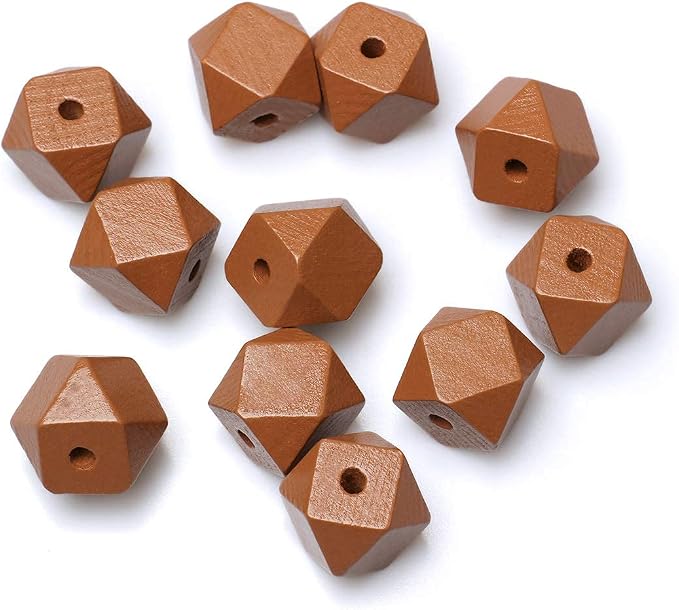 20mm Geometric Wooden Beads Brown - Image 6