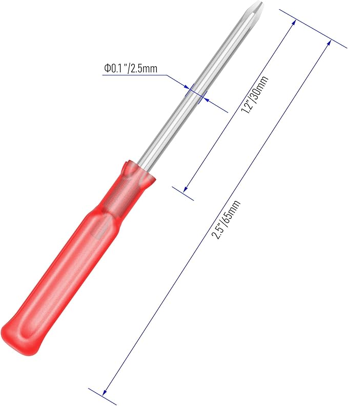 5PCS Mini Phillips Screwdriver, 2.5mm Cross Head with Red Non-slip Handle for Small Appliances, 2.56"(65mm) Total Length, Non-magnetic