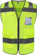 TCCFCCT High Visibility Vest 5 Pockets Reflective Safety Vest with Zipper, Hi Vis Work Vest with Horizontal Strip for Walkie-talkie & ID Card, Durable to Use, Meets ANSI/ISEA Standards, T5-Yellow, M