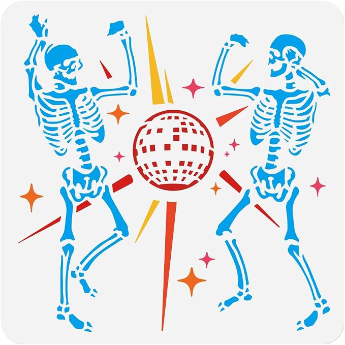 Dancing Skeletons Disco Ball Wall Painting Stencil, 11.8"x11.8" Skeleton by Doodlream