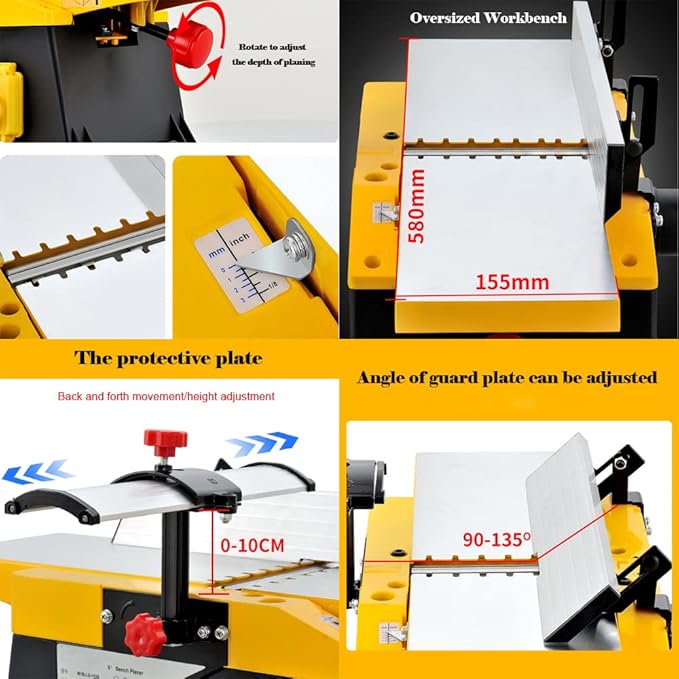 Woodworking Planer 22.8"x6.1" 12000rpm Benchtop Electric Planer Flat Planer Electric Wood Jointer AC220V