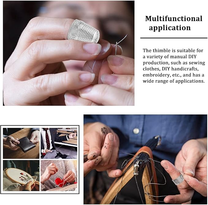 10 Pcs Sewing Thimbles for Hand Sewing, Leather Thimbles, Metal Sewing Finger - Image 7