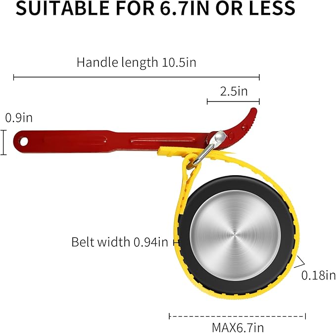 Strap Wrench 12 Inches, Water Filter Wrench Steel Handle Adjustable Strap Wrench for Replacing Water Filter, PVC Pipe Joints, Oil Filter, Swimming Pool Connection (Red Handle, Yellow Strap)