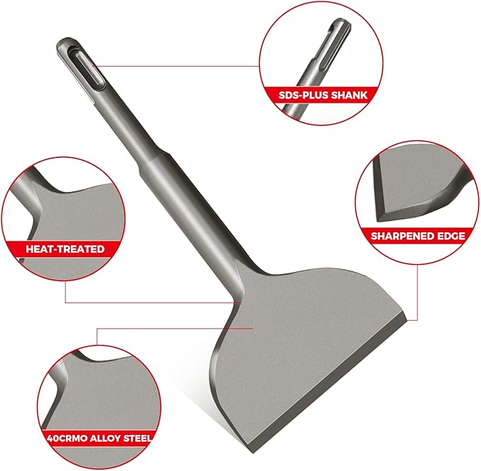 3-inch SDS Plus Chisel, Cranked Angled Bent Tile Removal Chisel for Tile, Laminate Floor, Wall Moldings, Compatible with SDS-Plus Tools (3" Wide ×6.5“ Long）