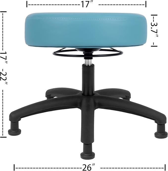 Chair Master 17" Round Vinyl Fabric Stool, Table Height, 360 deg Level Activation, Heavy Duty, Lab, Medical, Garage, Home, Spa, Cleanroom (Glides, Aqua)