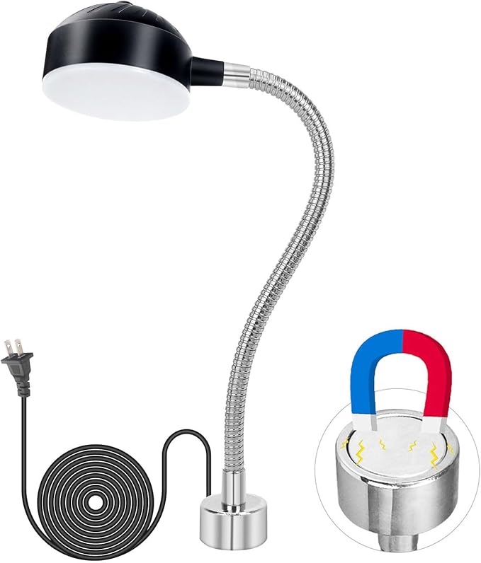 Magnetic Work Light, LED Machine Lights, Lathe Light, Flexible Gooseneck Lights with Magnetic Base, for Sewing Machine, Lathe, Grill, Work Bench, Industrial Lighting, 1200Lumens, Silver
