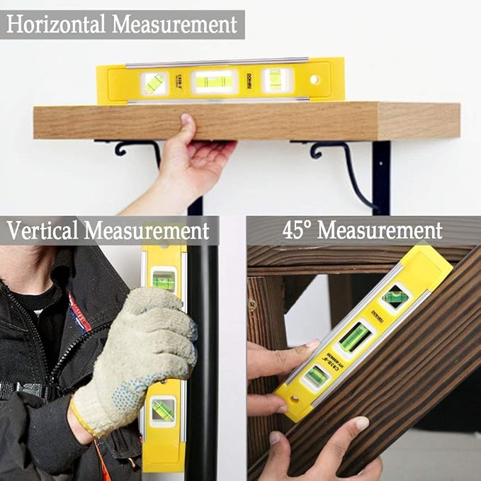 DOWELL 9 Inch Magnetic Box Level Torpedo Level(2PCS),3 Different Bubbles/45°/90°/180°Measuring Shock Resistant Torpedo Level