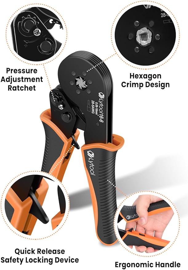Lytool Ferrule Crimping Tool Kit, Hexagonal Ratchet Crimper for 28-5 AWG, Insulated Wire Ferrules, Self-Adjusting Terminal Crimper with 1200PCS Connectors for Electricians