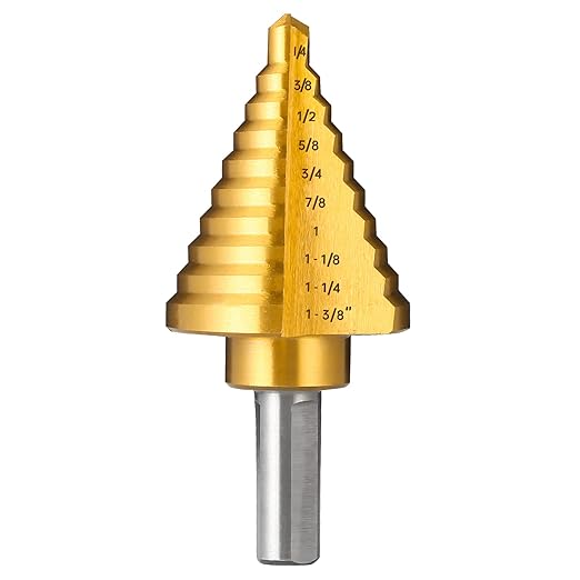 Titanium Step Drill Bit, 1/4" to 1-3/8" Step Bit for Metal, 10 Sizes HSS Step Drill Unibit