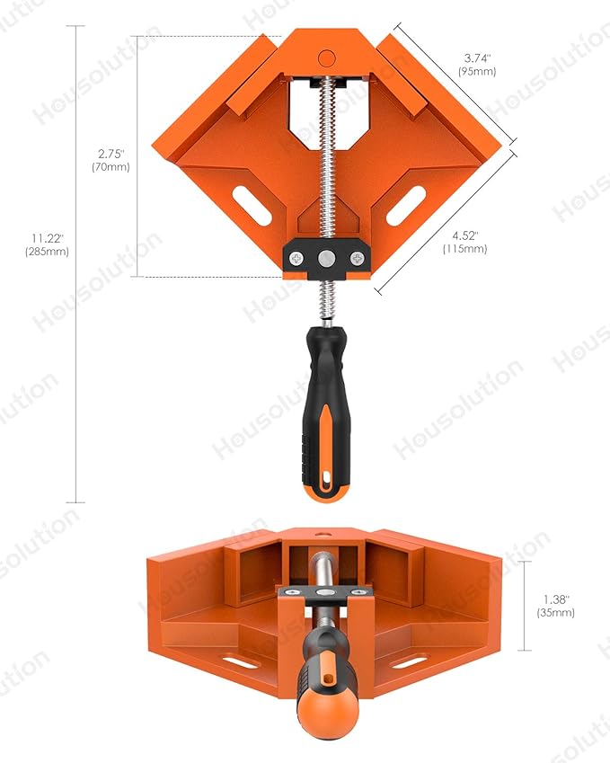Right Angle Clamp, [2 Pack] Single Handle 90°Aluminum Alloy Corner Clamp, Right Angle Clip Clamp Tool Woodworking Photo Frame Vise Holder with Adjustable Swing Jaw - Orange