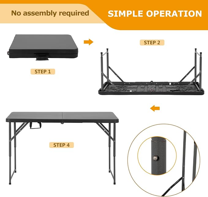FDW 4FT Folding Table Half Portable Foldable Table Picnic Table - Image 5