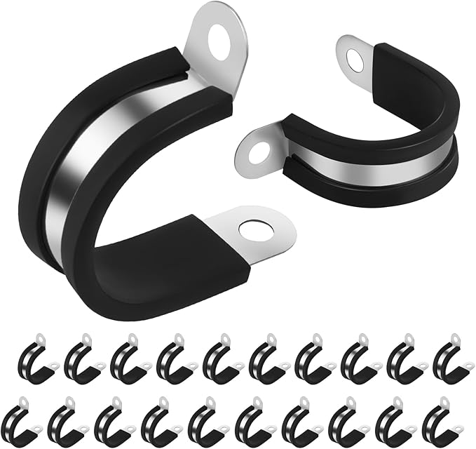 20 Pcs 1/2 Inch 304 Stainless Steel Cable Clamp, Rubber Cushioned Insulated Clamp, Conduits Pipe Strap Clamps for Pipe Fixing on Various Surfaces