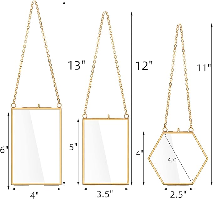 AVLA 3 Pack Pressed Flowers Glass Frames, Brass Hanging Picture Frames - Image 2