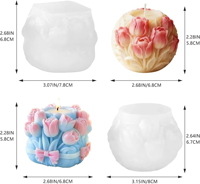 2 PCS 3D Tulip Flower Ball Silicone Candle Molds - Image 2