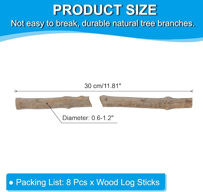 PATIKIL 8 Pcs / 30cm Wood Log Sticks, 0.6-1.2inch in Diameter Natural Driftwood - Image 2