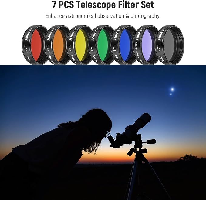 Neewer 1.25 inches Telescope Moon Filter, CPL Filter, 5 Color Filters Set - Image 2