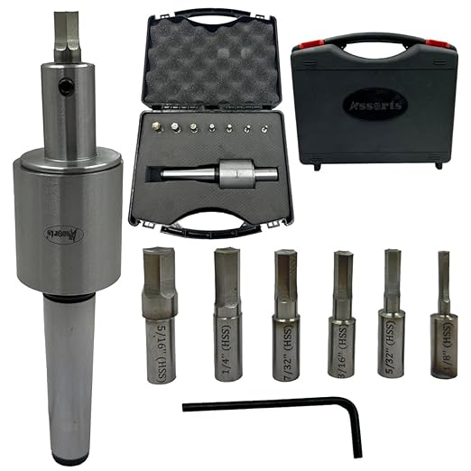ASSORTS Precision Rotary Broach Holder with MT3 Shank (M12 x 1.75 Drawbar) – Includes 7-Piece HSS Hex Punch Set for CNC, Lathe, Milling & Drilling Machines