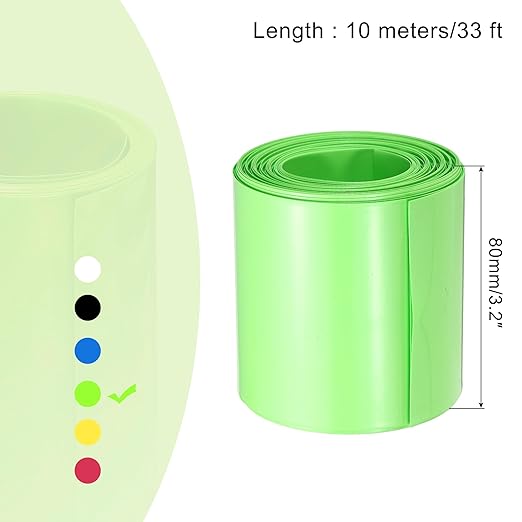 MECCANIXITY Battery Wrap PVC Heat Shrink Tubing 50mm Dia 80mm Flat 33 Feet(10meters) Light Green Good Insulation for Battery Pack