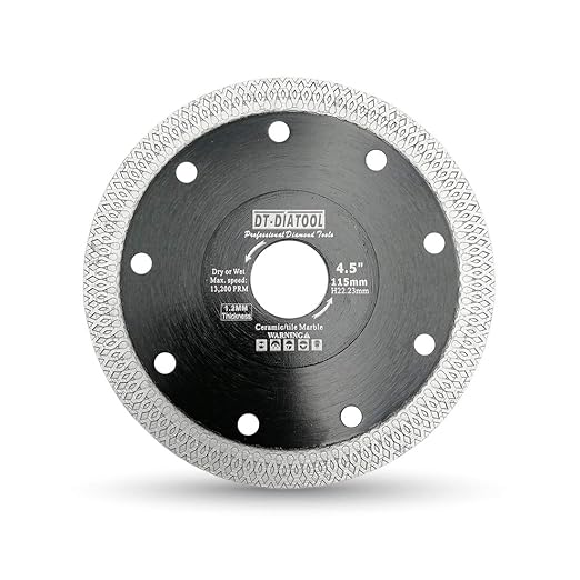 DT-DIATOOL Diamond Tile Blade 4-1/2 Inch Diamond Turbo X Mesh Rim Segement Circular Saw Blade for Procelain Ceramic Stoneware Marble Granite Fits 5/8"-7/8" Arbor