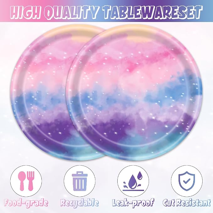 40Pcs Tie Dye Birthday Party Decorations Rainbow Birthday Plates and Napkins - Image 3