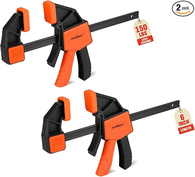 HORUSDY 6-Inch Bar Clamps for Woodworking, 2-Pack Quick Grip Clamps, Heavy-Duty F-Clamp & Spreader, Trigger Clamp with 150 LBS Load Limit for Woodworking, Carpentry, and DIY Projects
