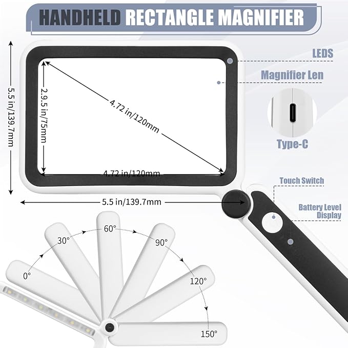Magnifying Glass for Reading, Rechargeable 5X Large Page Magnifier - Image 6