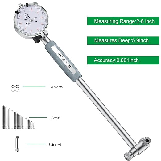 HDLNKAK Dial Indicator Bore Gauges 2"-6"/0.001", Extender Dial Bore Gauges, Cylinder Bore Gauges Measurement, Bore Gauge Set Ensuring Precision for Machinist