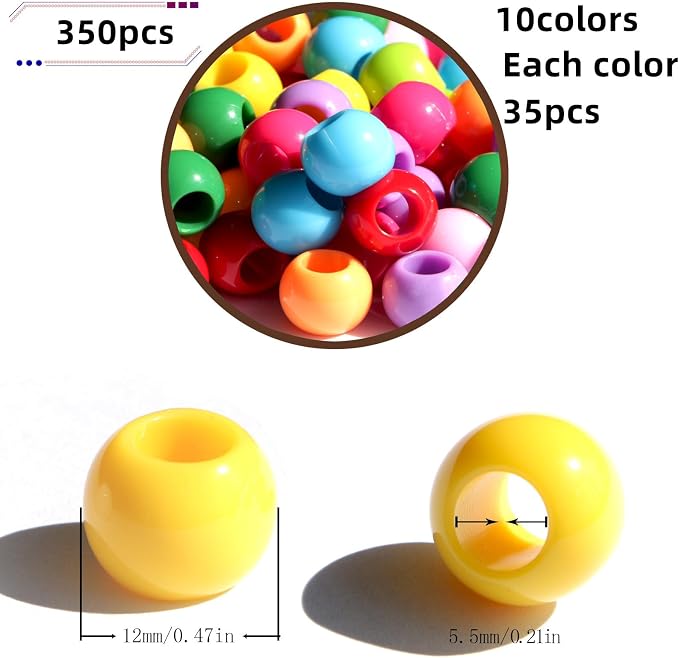 350pcs 12mm Plastics Acrylic Beads DIY Colorful Mix 10 Color Large Hole Pony - Image 6