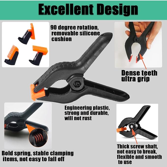 Spring Clamps,10 Pack 4.5in Professional Plastic Heavy Duty Spring Clips for Crafts, Backdrop Clips Clamps for Backdrop Stand,Photography Studios,Woodworking,Home Improvement