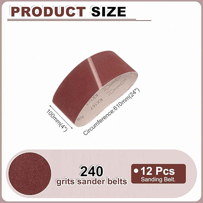 HARFINGTON 4 x 24 Inch Sanding Belts, 10 Pcs 240 Grits Aluminum Oxide Abrasive Belt Sander File Belt for Woodworking, Metal Polishing, Knife Sharpener